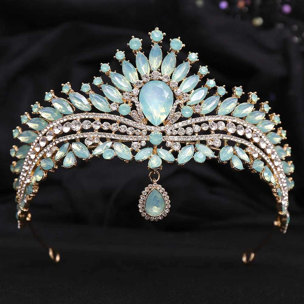 KMVEXO Baroque Waterdrop Forehead Crystal Opal Bridal Crowns Women Wedding Hair Dress Accessories Diadem Veil Tiara Head JewelryX240913