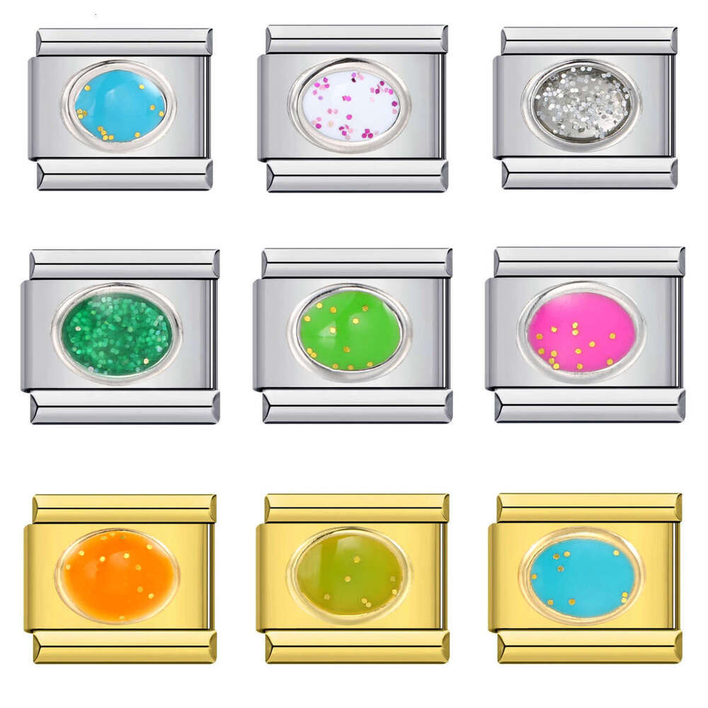 Stainless Steel Elliptical Stamping Pattern Color Drip Oil DIY Module Bracelet Italian Charm bracelets