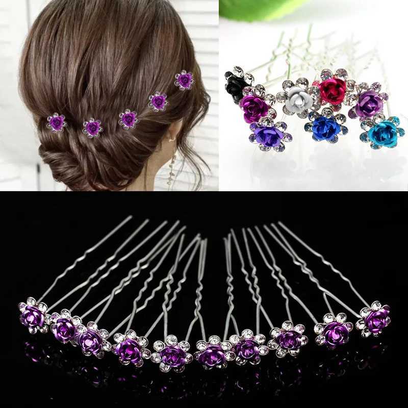 20Pcs Barrettes U-Shaped Rhinestone Rose Flower Hair Clips Bridal Wedding Hairpin Hair Clips Fashion Hair Stick HeaddressX240913