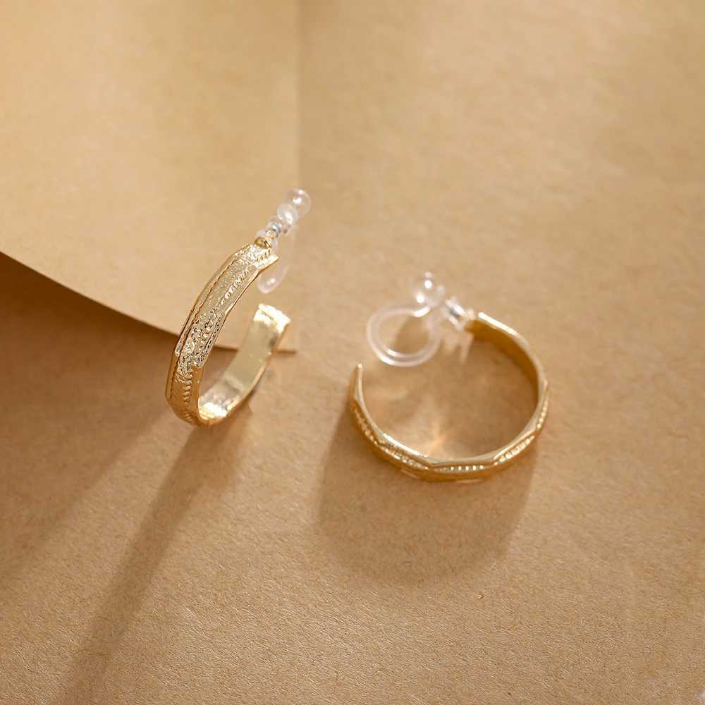 Minimalist Circle Golden Clip On Hoop Earrings for Women and Girls Without Piercing Invisible Fake Earrings Ear Cuffs JewelryX240913