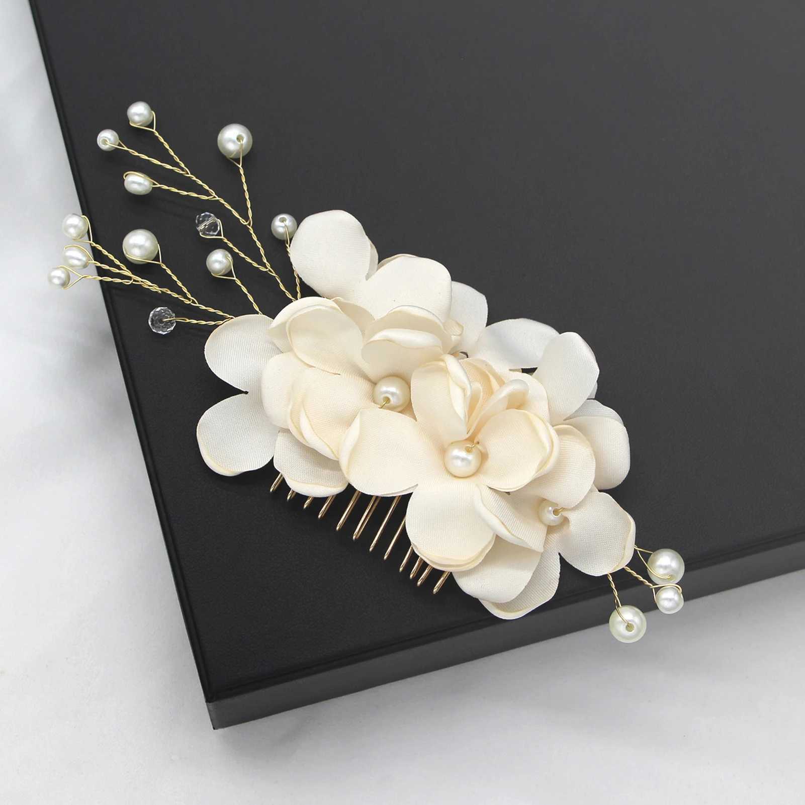 Bride Wedding Silk Flower Hair Combs Artificial Pearl Hairpins Clips Bridal Hair Accessories Boho Style Jewelry for Women GirlsX240913