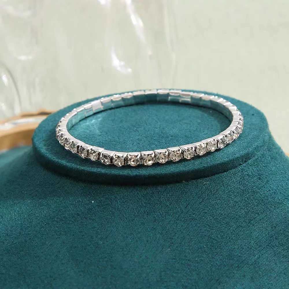 New Single Row Elastic Bracelet Crystal CZ Bride Pulseira Sparkling Bangle for Women Jewelry Best Friend Wedding Lady PulseraX240913
