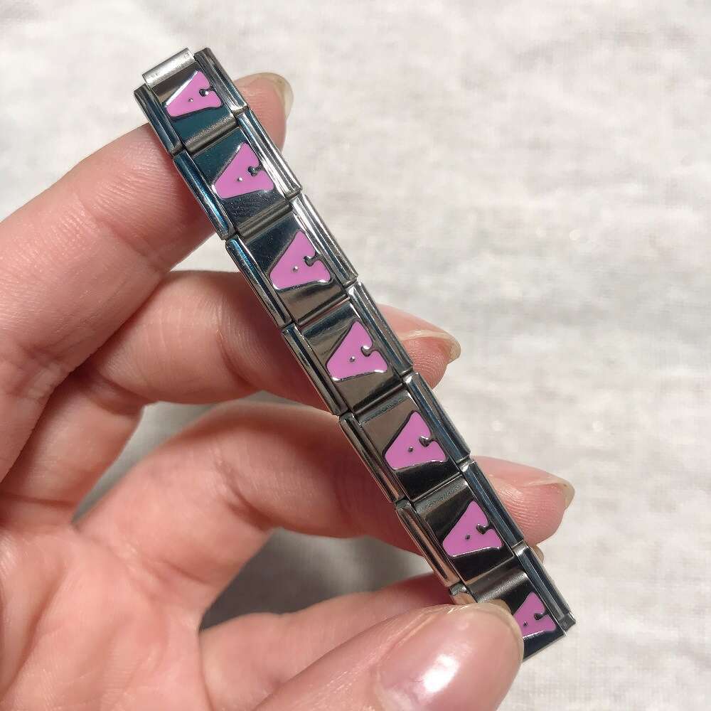 New Titanium Pink English Letter DIY Bead Italian Charm Bracelet Links Stainless Steel Fit 9Mm Jewelry Making Gifts