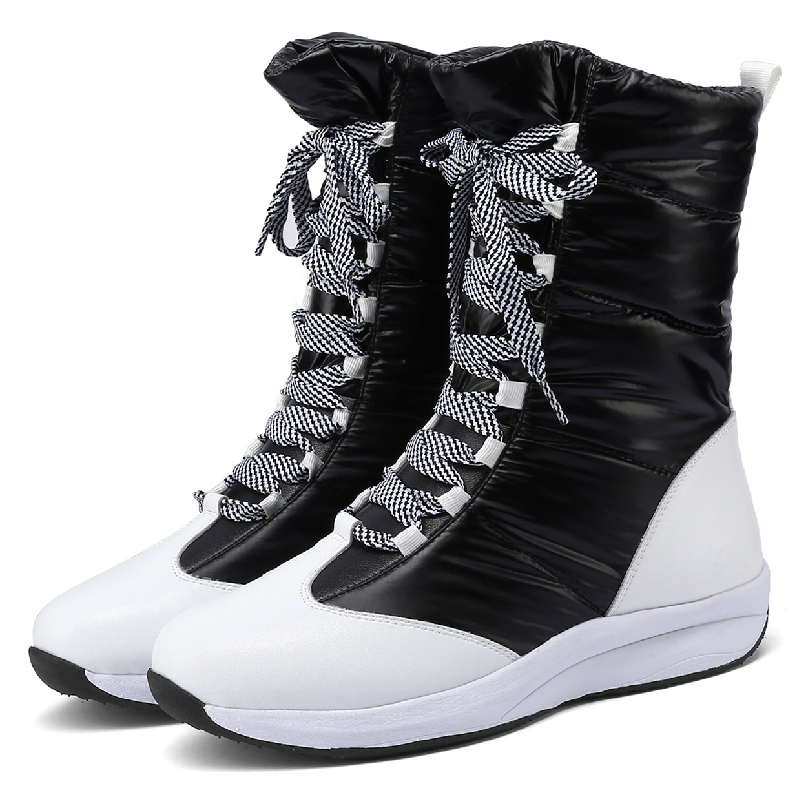 Leather Genuine Women Winter Cotton Shoes Fashion Keep Warm Plush Ankle Snow Boots Ladies Lace Up Comfy Waterproof Boot c55b