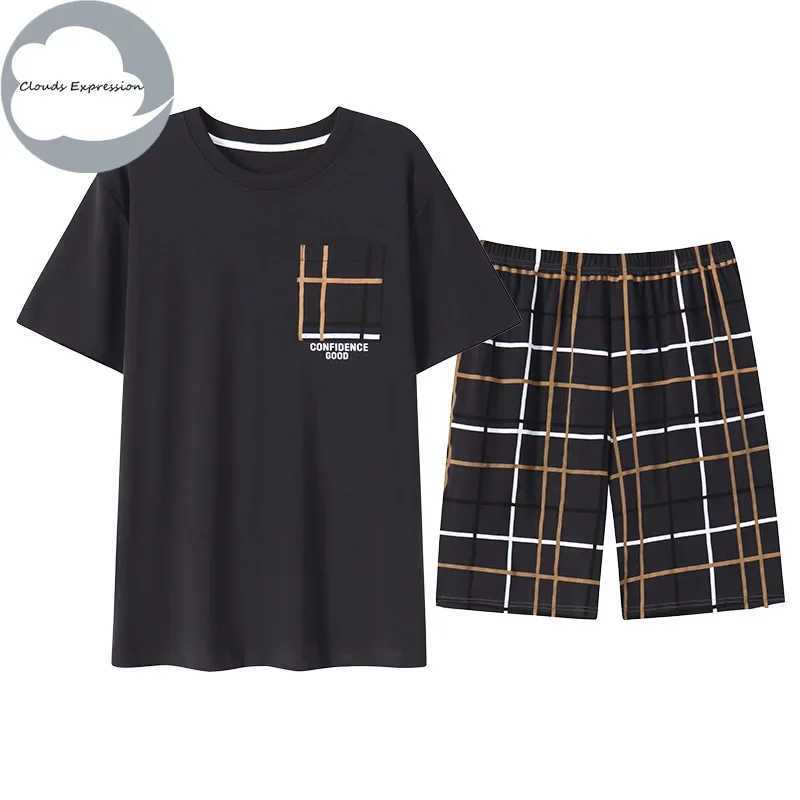 Summer Knitted PJ Mens Pyjamas Pajamas Casual Pjs Lounge Sets Masculine Sleepwear Nightwear Pijamas Plus 3XL Homewear Fashion Y240913