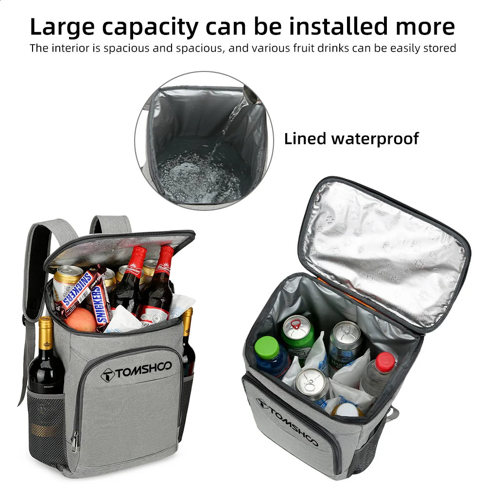 TOMSHOO 24L Cooling Backpack Insulation Leak proof Waterproof Refrigeration Camping Equipment Lunch Mens and Womens Backpacks 240910