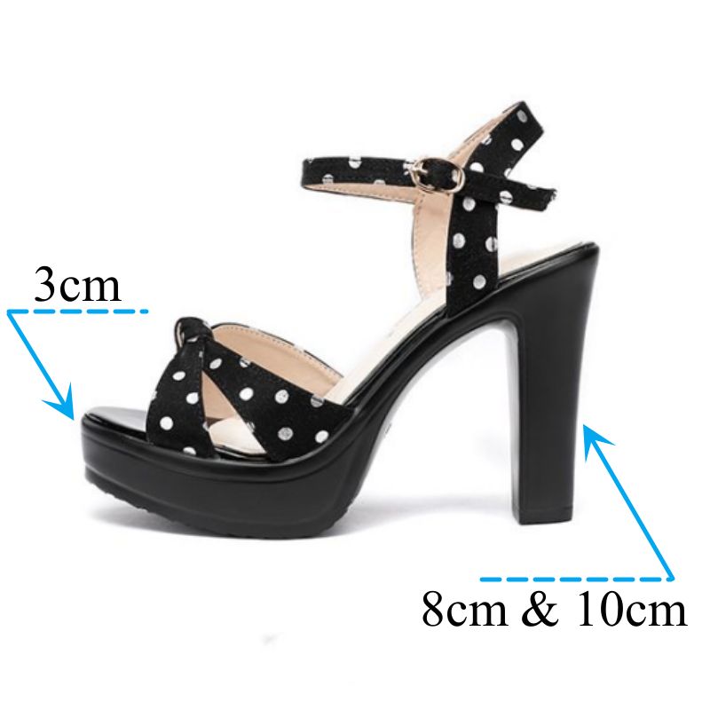 Small Size 32-43 Elegant Polka Dot Block High Heels Sandals Women Summer Leather Shoes 2024 Thick Sole Platform Sandals Office
