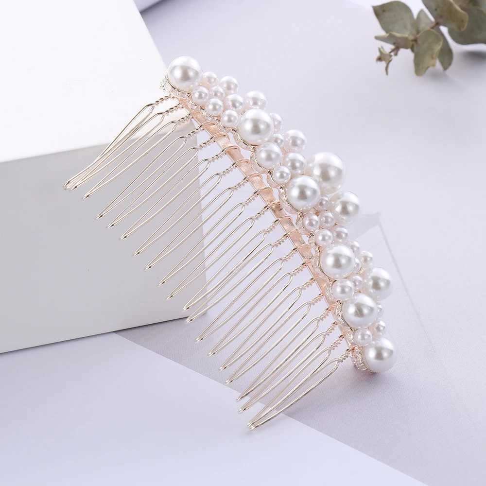 1Pc Fashion Women Pearl Hair Combs Wedding Hair Accessories Hair Pin Rhinestone Tiara Bridal Clips Bride Hair OrnamentsX240913