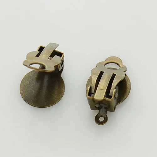 50pcs/lot 10mm Kirsite Round Flat Ear Clip Base Cabochon Bezel Tray Earrings Clips For Non Piercing Earrings AccessoriesX240913