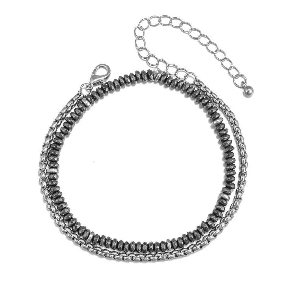 Black Iron Stone Bead Bracelet Simple Mens Double Layer Bracelet Fashion Jewelry Trend Accessories Bracelet For WomenX240913