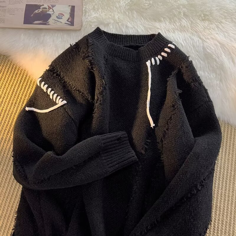 Halloween Men Sweaters Shabby style color sweater for men winter American casual personalized knitted sweater for men sweater Mens crew neck sweater