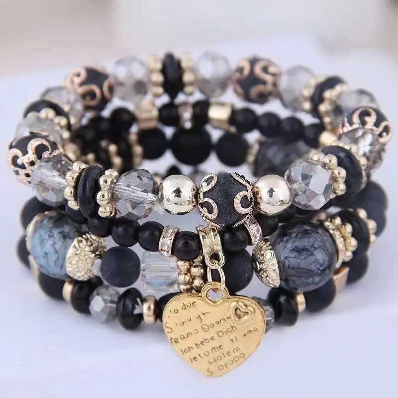 4-piece/set Bohemian chain bracelet womens crystal bead bracelet heart-shaped letter elastic bracelet wristband yoga jewelry gift W240913