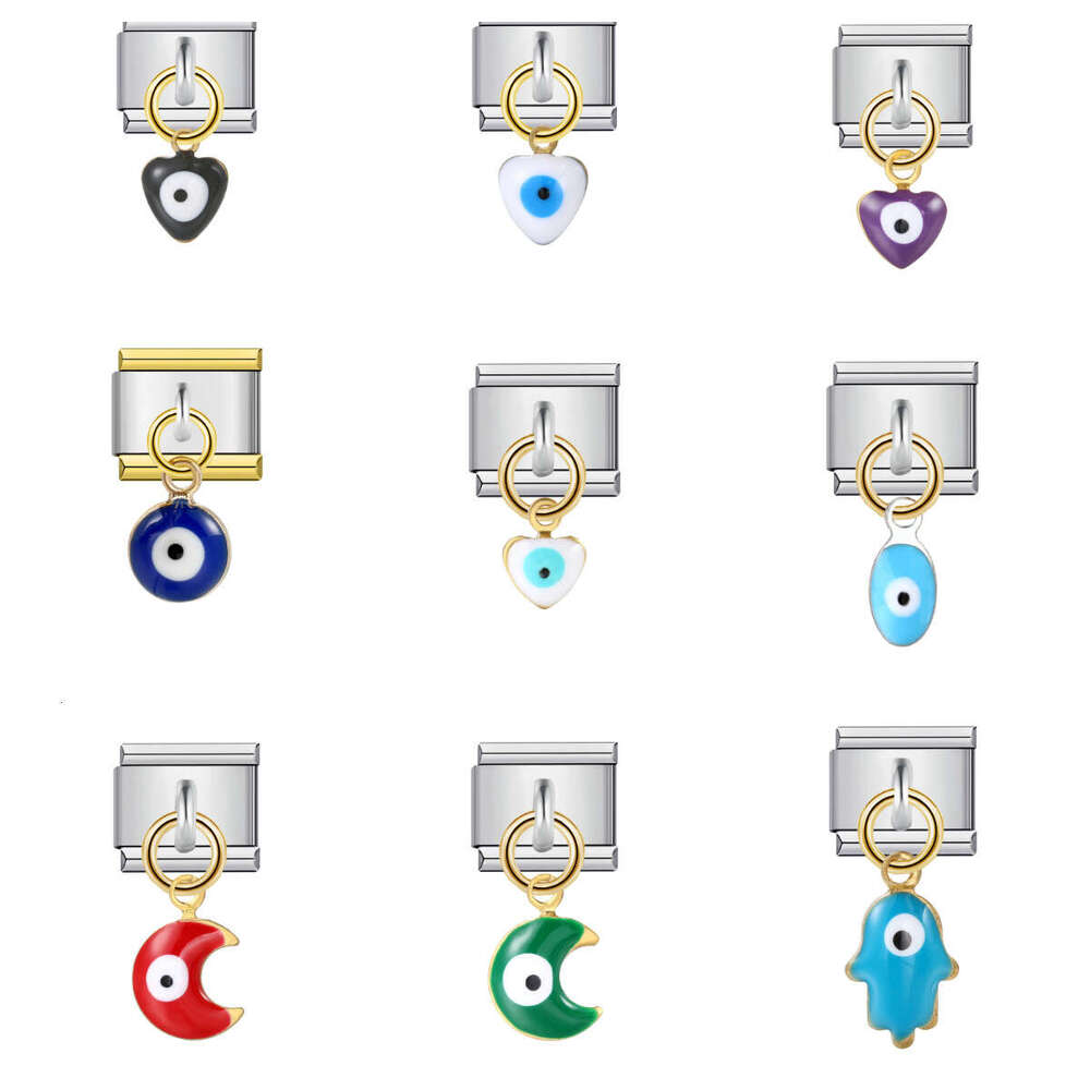 Single Hook Italian Module Bracelet Devil's Eye Pendant Elastic Splicing Titanium Steel Strap Chain Charm Links Stainless Fit 9Mm Jewelry DIY Mak