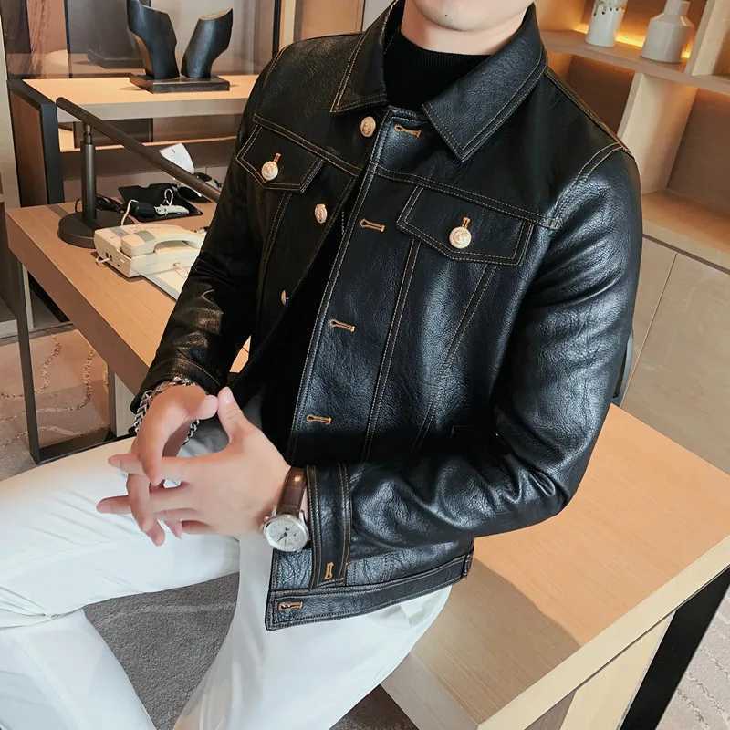 2022 Spring Autumn Black Pu Leather Biker Jacket Men Style Long Sleeve Zipper Leather Coat Fashion Men Clothing Plus Size 3XLX240913