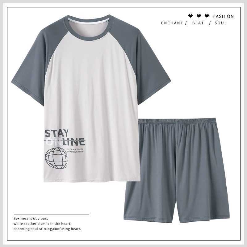 Summer Soft Modal Men Pajamas High Quality Plus Size L-3XL Plaid Print Sleep Tops Pajama Set Elastic Shorts Home Clothing Pjs Y240913