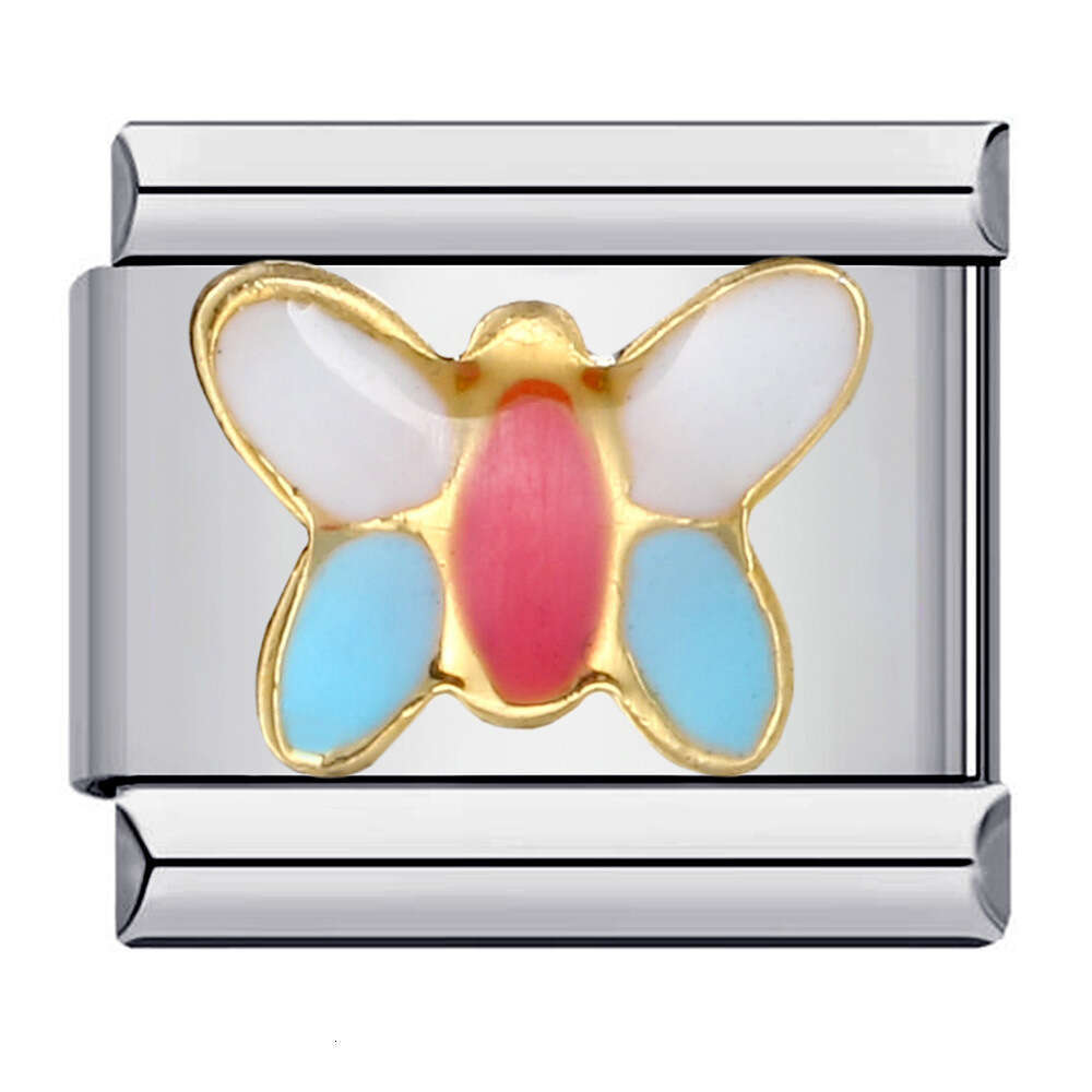 Colorful Butterfly Bead Titanium Steel Welding Pattern Enamel DIY Bracelet Italian Charm Italian Charm Links Fit 9Mm Bracelet Jewelry DIY Making Gifts