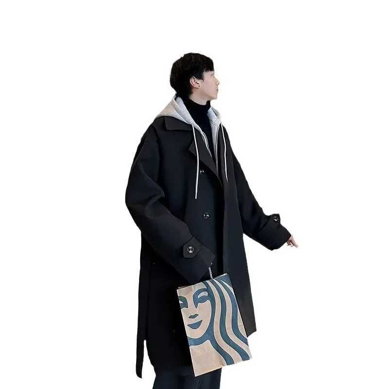 2024 New Style Hong Kong Style Winter Thickened Padded Fashionable Versatile Hooded Overcoat Jacket For Men Trench Coat Y240913