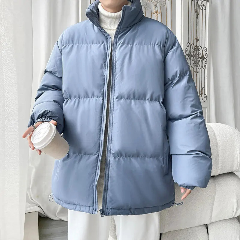 Simple n Mens Fashion Winter Thick Puffer Jacket Stand Collar Zipper Warm Parkas Outwear Harajuku Colorful Bubble Coats 240912