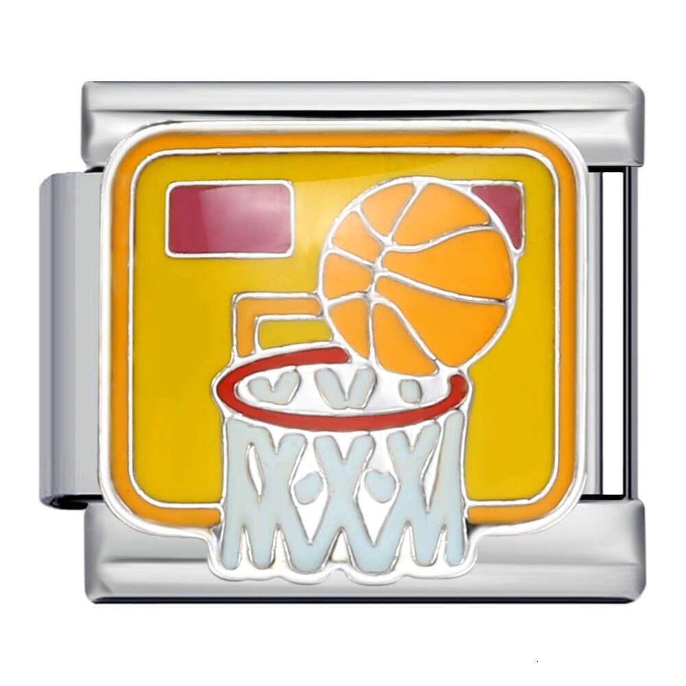 Ball Sports Pattern Italian Modular Titanium Steel Welded Enamel Bracelet Italian Charm Links Stainless Steel Fit 9mm Bracelet Jewelry DIY Making Gift