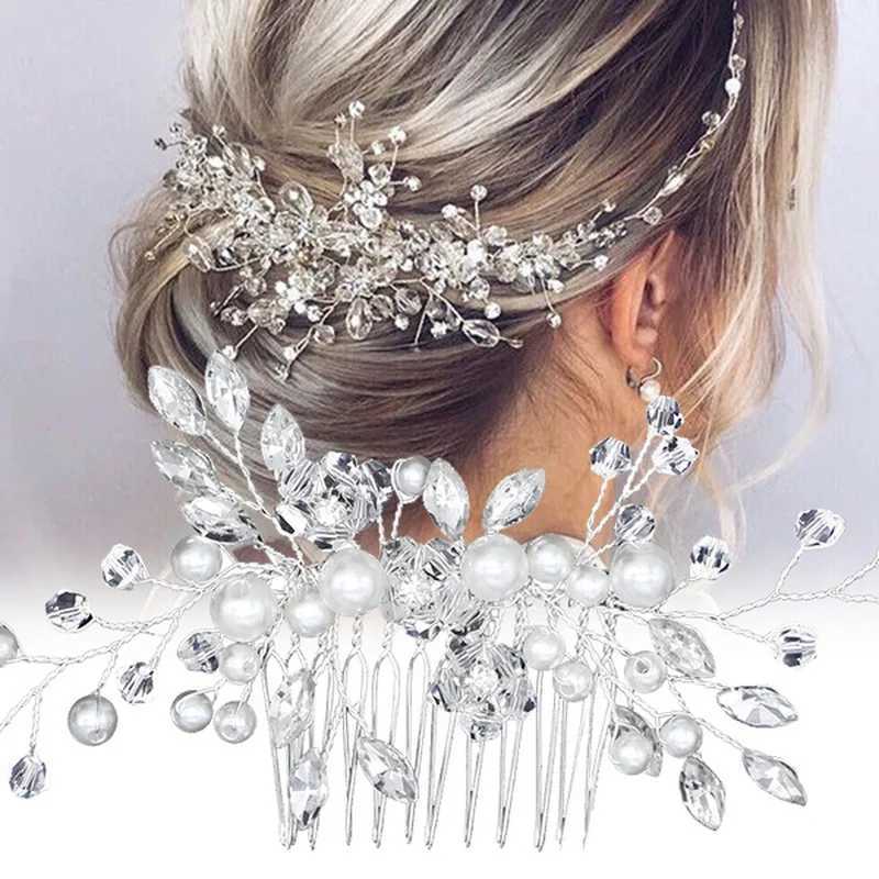 2022 Elegant Bridal Pearl Hair Comb Handmade Flower Beautiful Crystal Hair Accessories Wedding Hair Pins Bridesmaid Bridal DecorX240913