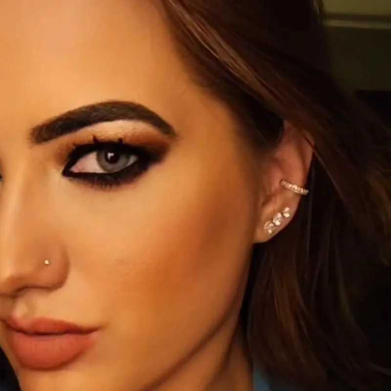 Cubic Zirconia Sparkling C Huggie Ear Cuff Earrings 2024 Trend for Women 14K Gold Plated Hoop Clip on Cartilage EarringX240913