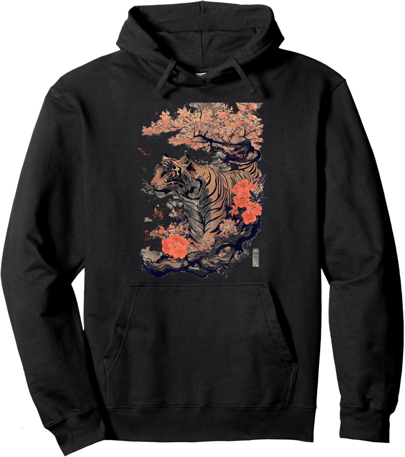 Hoodie for Mens Womens Japanese Tiger Traditional Asian Cherry Blossom Art Graphic Pullover Hoodie Graphic Hoodies sweatshirt Pullover Long Sleeve