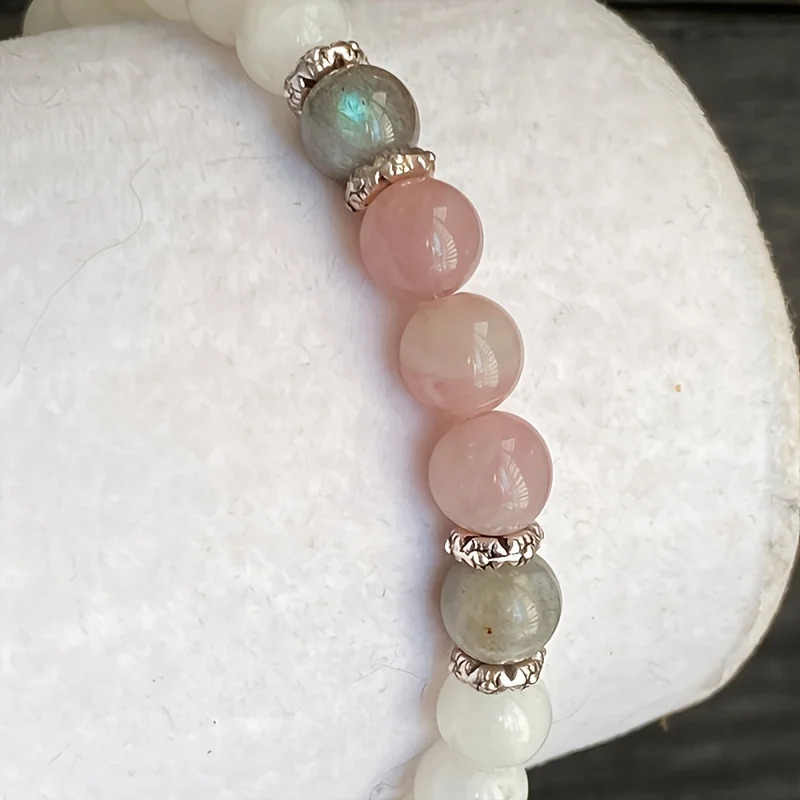 1pcMoonstone Labradorite and Rose Quartz Bracelet Calm Spiritual Beginnings Positive Energy Protection Stress Relief B 240906