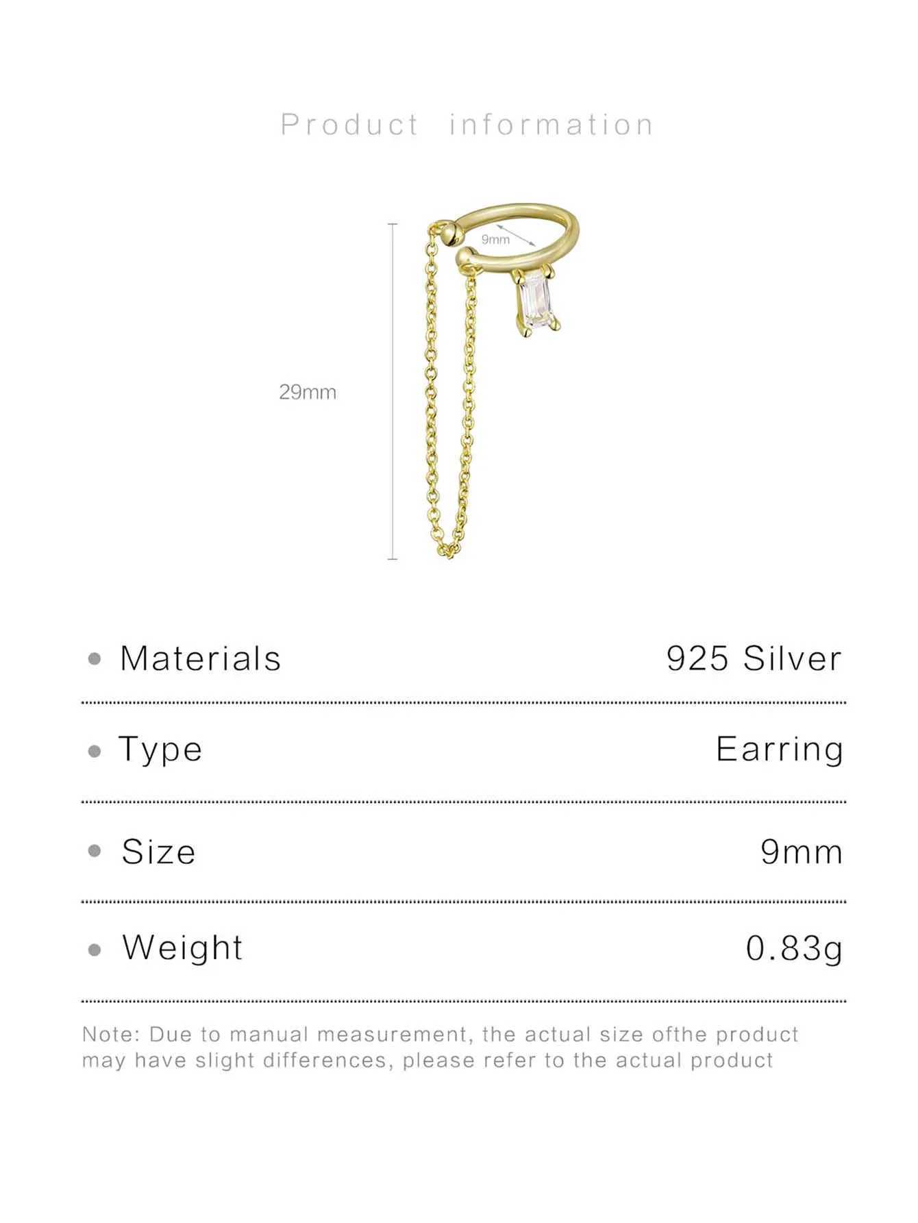 DPLAOPA 925 Sterling Silver Gold Earcuff Ear Cuff Earring Chain Clips Zircon CZ no Pirecing Advanced Jewelry Gifts For WomenX240913