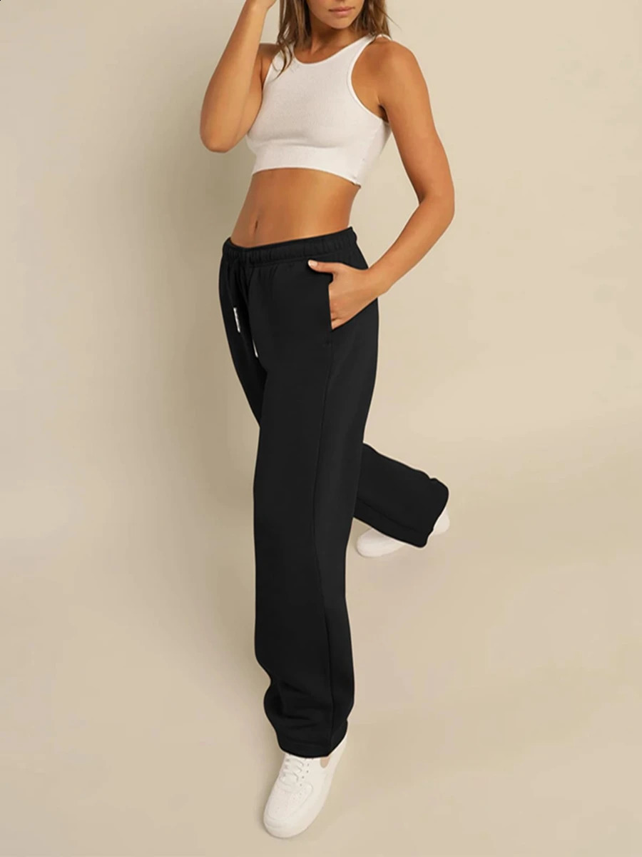 Womens casual wide leg jogging pants solid color brushed high waisted mens lounge womens 240913