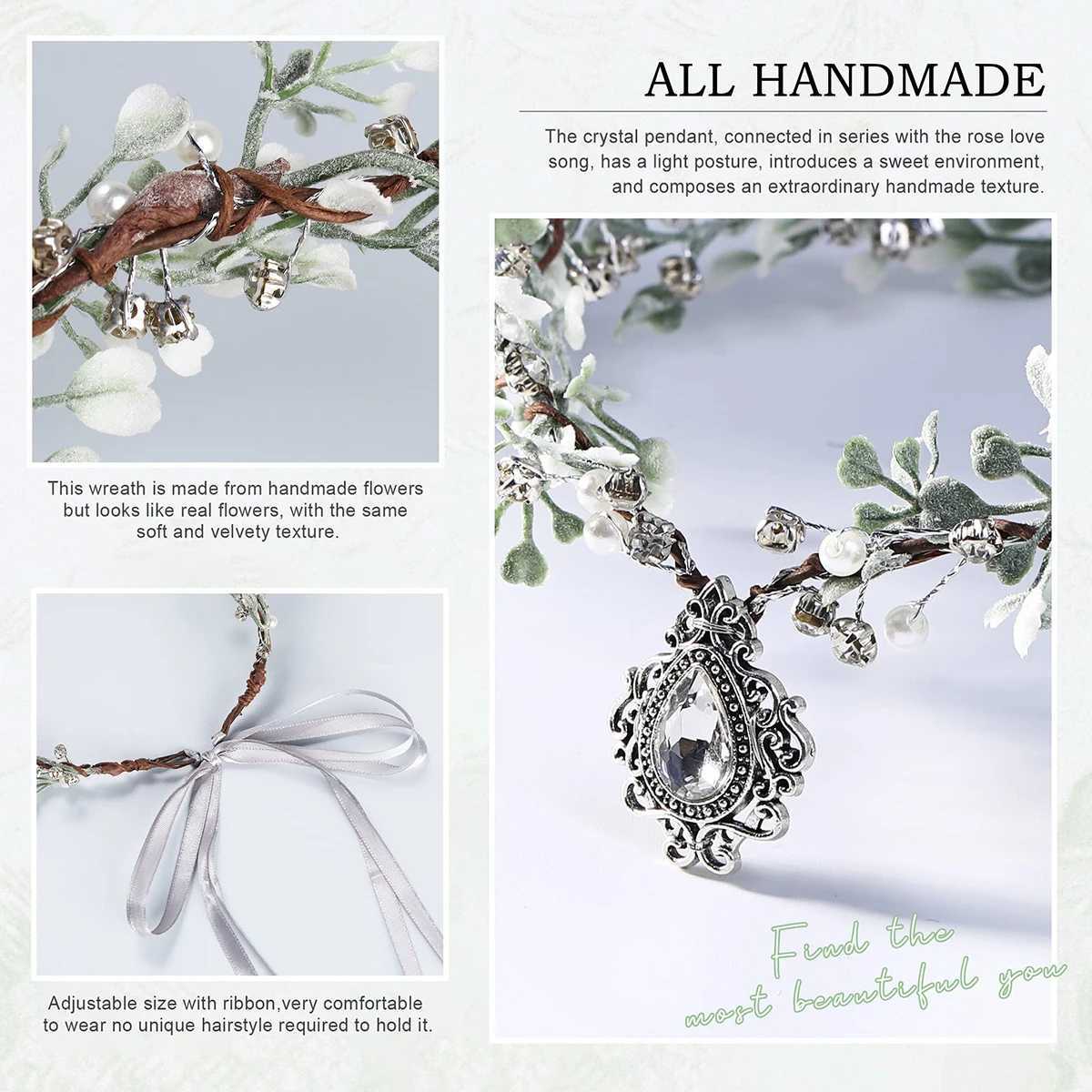 Forest Series Handmade Garland Crown Creative Wedding Fairy Headdress Crystal Vintage Elf RPG Cosplay Costume AccessoriesX240913