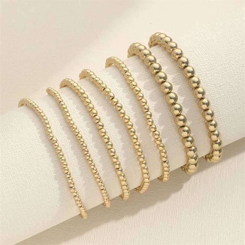 Fashion Jewelry 18K Gold Plated Waterproof Metal Ball High Quality Smooth Diameter 3/4/6/8mm Elastic Stainless Steel Bracelet W240913