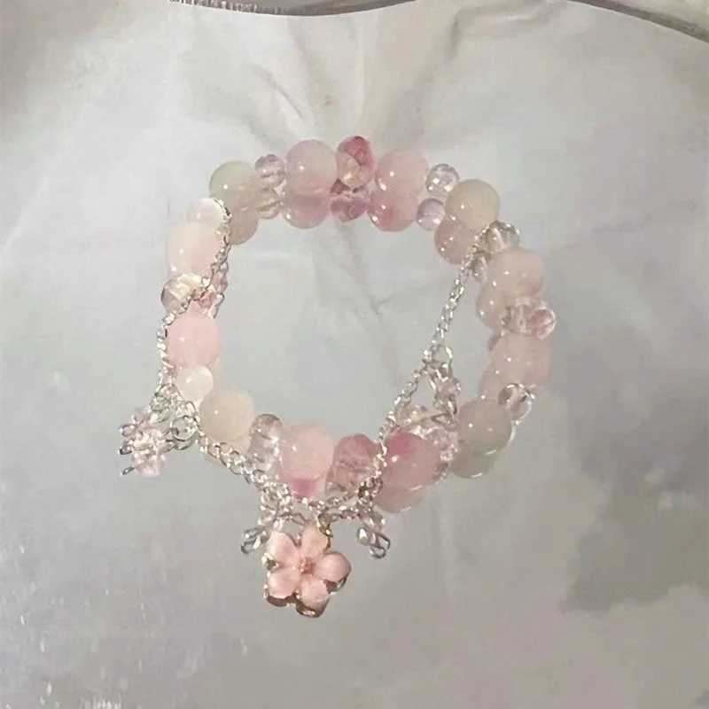 Fashionable pink crystal bead bow pendant bracelet womens cute star flower tassel charm bracelet party wedding jewelry W240913