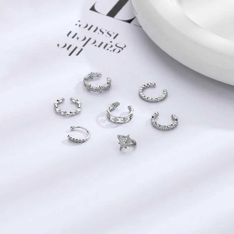 1Pcs Charming Zircon Star Clip On Earrings Ear Cuff Without Piercing Women Girls Geometric Ear Clip Party Silver Color JewelryX240913