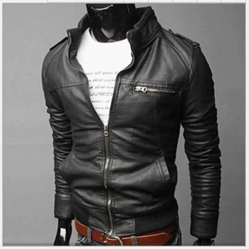 Fashion Mens Motorcycle Leather Jacket Spring and Autumn Stand Collar Zip Aviator Jackets Male Slim PU Synthetic Leather CoatsX240913