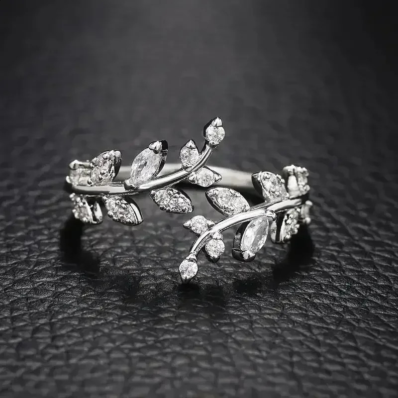 925 Sterling Silver Tree Branch Shape Ring Charm Sparkling Zirconia Rings Birthday Party Gift for Women Fine Jewelry Accessories 240906