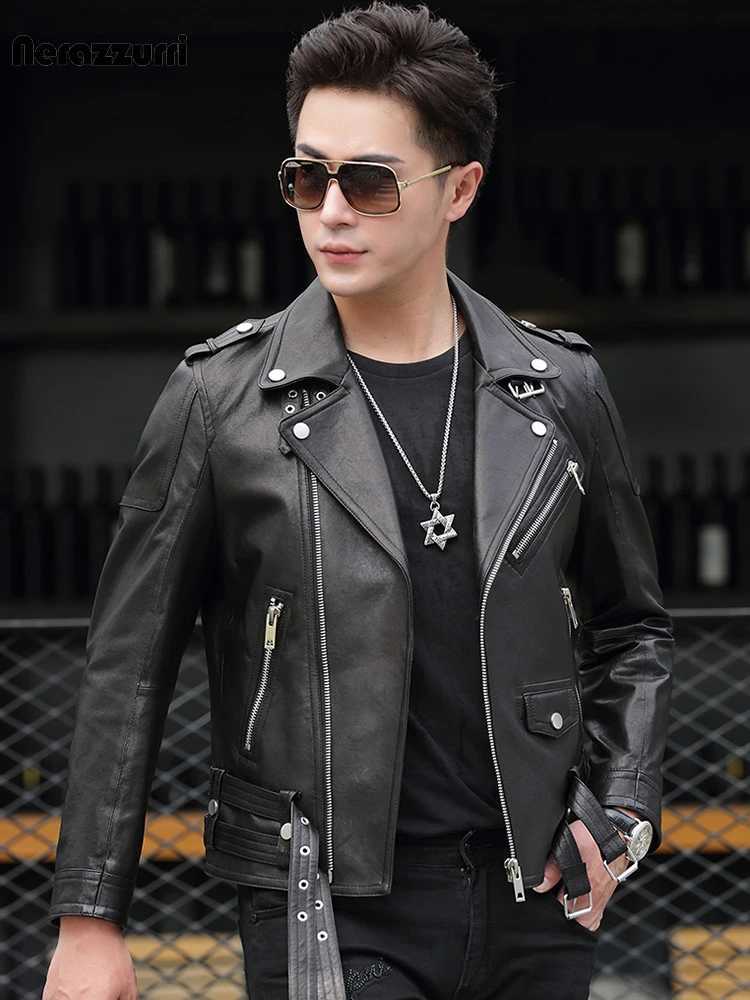 Nerazzurri Spring Autumn Cool Short Black Pu Leather Biker Motorcycle Jacket Men Zipper Long Sleeve Plus Size Luxury Clothes 5xlX240913