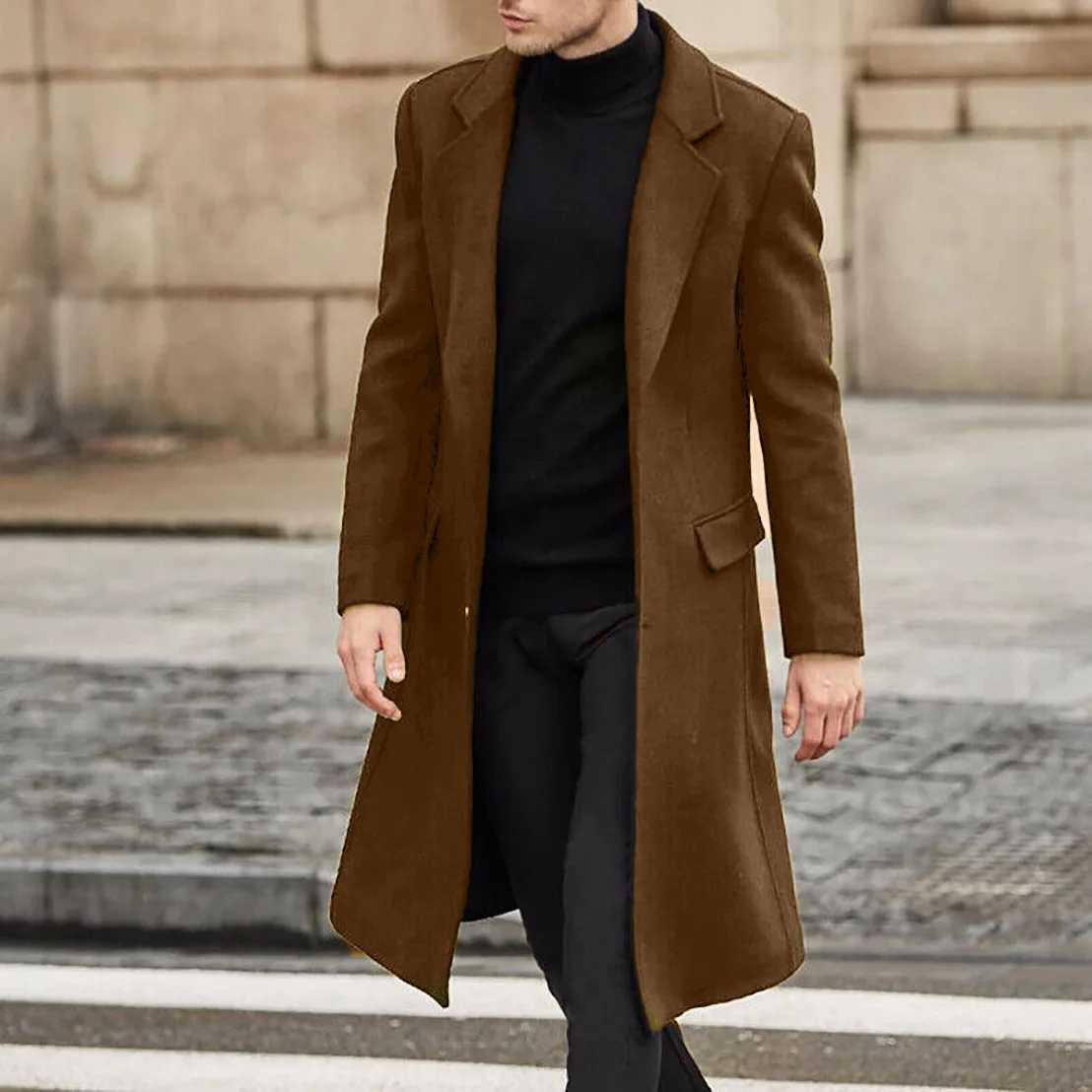 Classic mens reversible woolen casual trench coat for autumn and winter Y240913