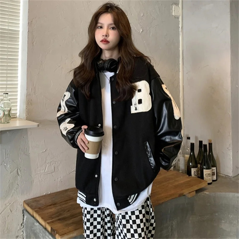 Man Women Baseball Jacket Autumn Letter Embroidery Ins American Bomber Coat Loose Long Sleeve Top Female 240904