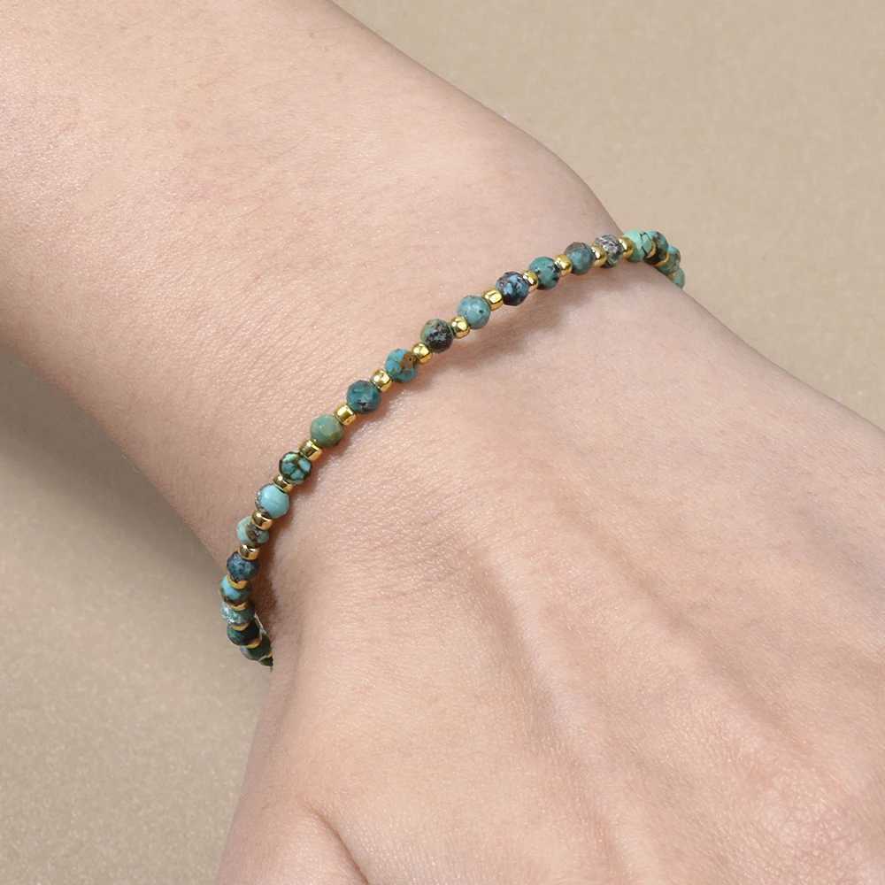 1 piece of 3mm natural turquoise and seed bead bracelet with brass buckle for daily wear birthday stone Mothers Day gift W240913