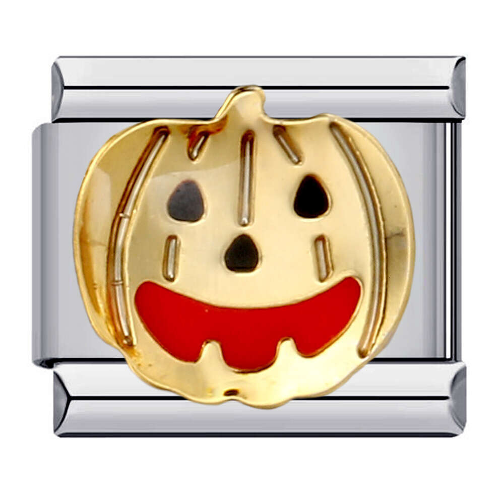 Party DIY Titanium Steel Gold Plated Drip Oil Welding Pattern Italian Module Bracelet Charm Links Stainless Fit 9Mm Jewelry Making Gifts