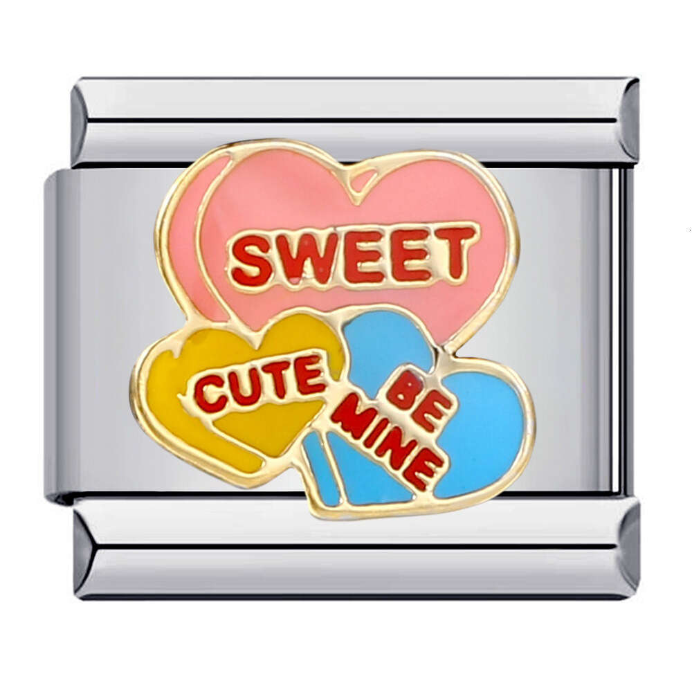 Hot Sell Love Series Titanium Steel Welding Enamel Cartoon DIY Bead Bracelet Italian Charm Links Fit 9Mm Bracelet Jewelry DIY Making Gifts