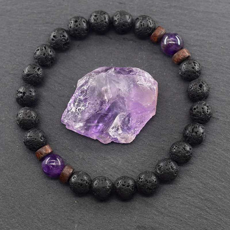 8mm black volcanic bead bracelet for men natural Amehyst crystal bracelet for women body cleansing genuine Amethyst natural Pulsera W240913