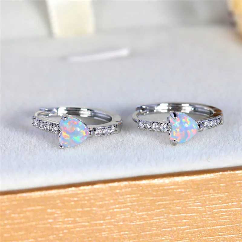 Boho Female White Fire Opal Heart Clip Earrings Vintage Wedding Jewelry For WomenX240913