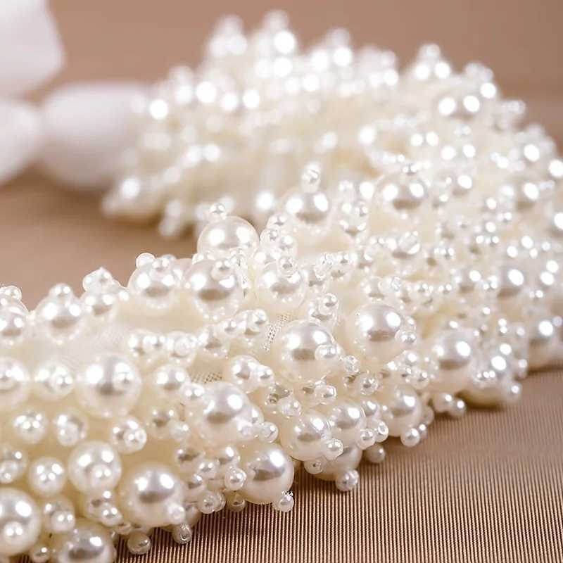 Handmade Pearl Thick Bead Headband For Women Anti Slip Patterned Fluffy Headband Bridal Wedding Hair Accessories GiftX240913