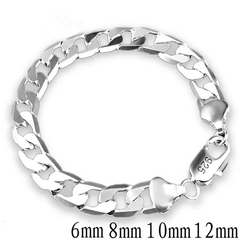 New 925 Sterling Silver Side Silver Bracelet 6MM8MM10MM12MM Mens and Womens Jewelry Wedding Anniversary GiftsX240913