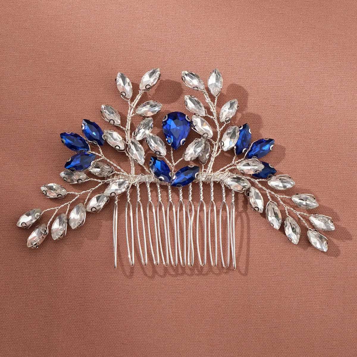 Rhinestone Hair Combs for Bride Wedding Black/Blue/Green Color Crystal Hairpins Flower Pearl Headpiece Handmade Hair JewelryX240913