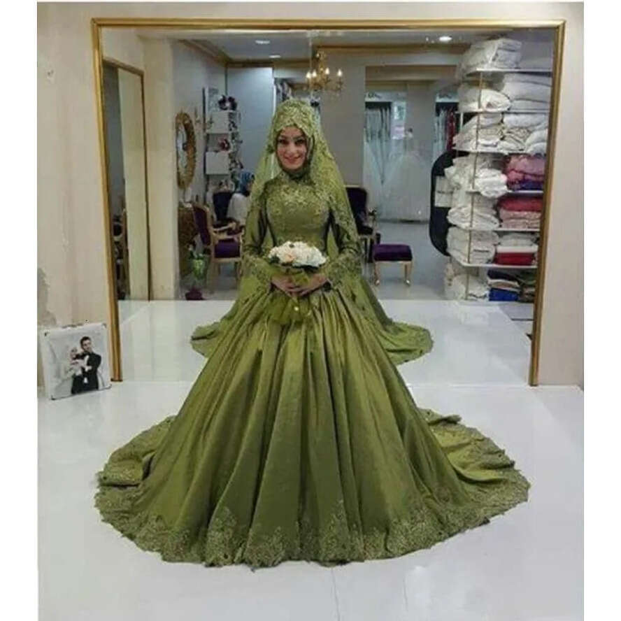 Green Robe Mariage 2017 Muslim Dress Long Sleeve Saudi Arabia High Neck Applique Wedding Dresses Vestido De Noiva Free Shipping es