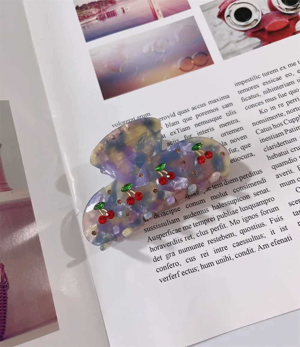 NC New 8cm Fruit Cherry Crystal Hair Claw for Women Korean Elegant Acetate Claw Clip Popular Hair Catches Hair AccessoriesX240912