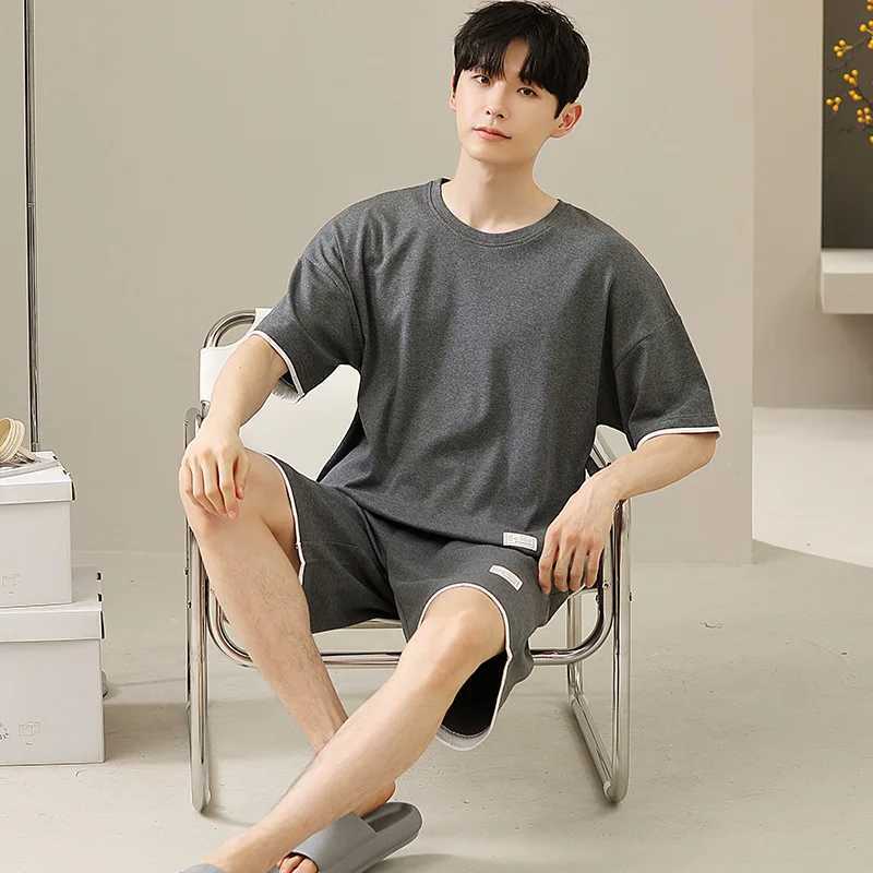 2023 New Mens Nightwear Summer Thin Soft Homewear Youth Boy Short Sleeping Top Pant Pajamas Set Male Sleepwear Big Size Y240913