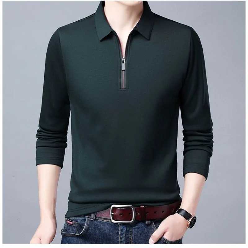 Mens Spring/Summer Floral Swing Door Collar Splicing Zipper Solid Color Ultra Thin Fit Loose Edition Long Sleeve T-shirt Top W240913